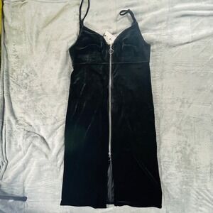 7 For All Mankind‎ Velvet Zip Front Midi Dress Black Size L Vampy Whimsygoth Y2K